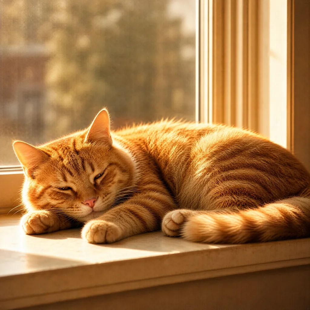 橘猫趴在窗台晒太阳的生成图，演示主体写具体的效果
