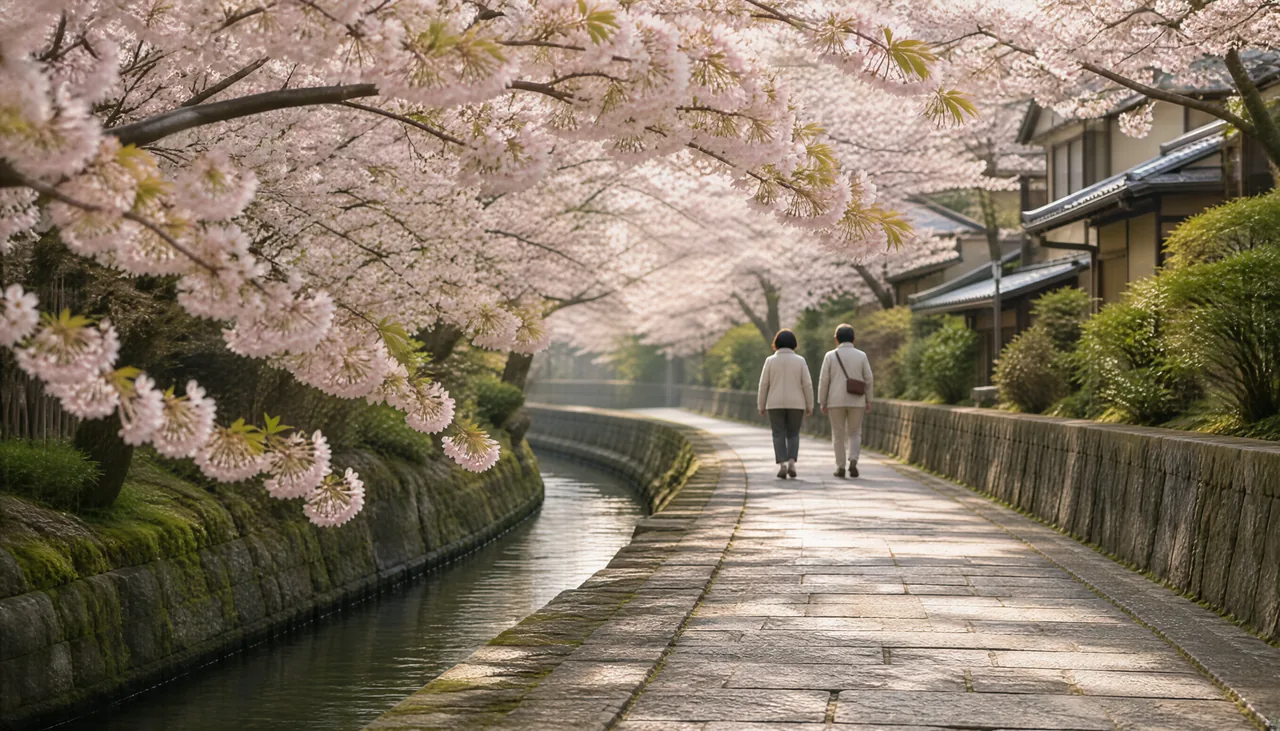 京都哲学之道樱花小路的清晨风景